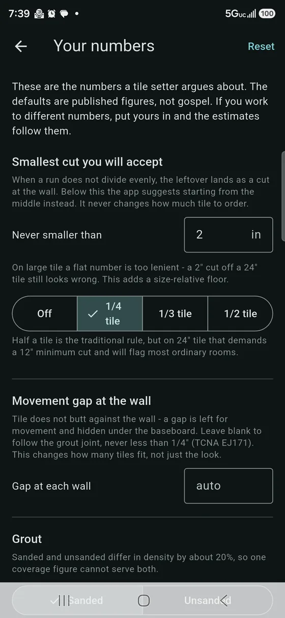 Tile & Flooring Calculator screenshot: your numbers