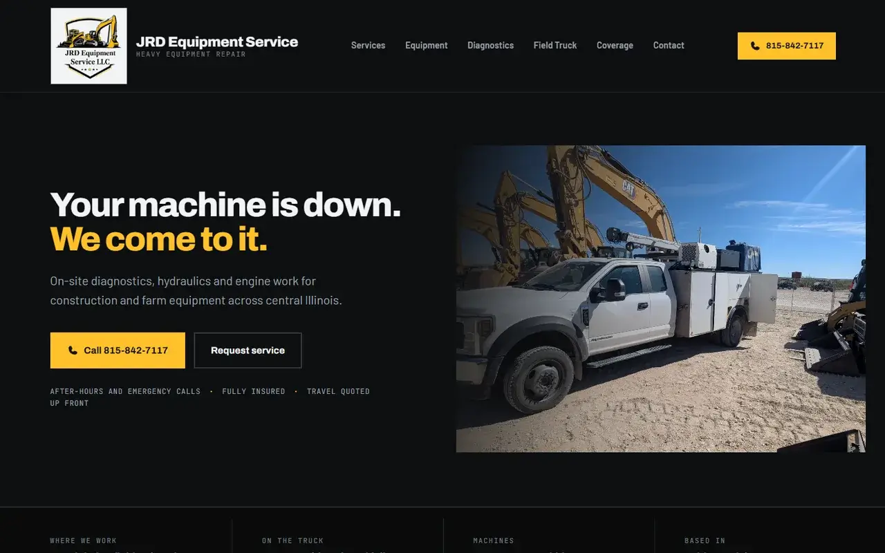 JRD Equipment Service website home page