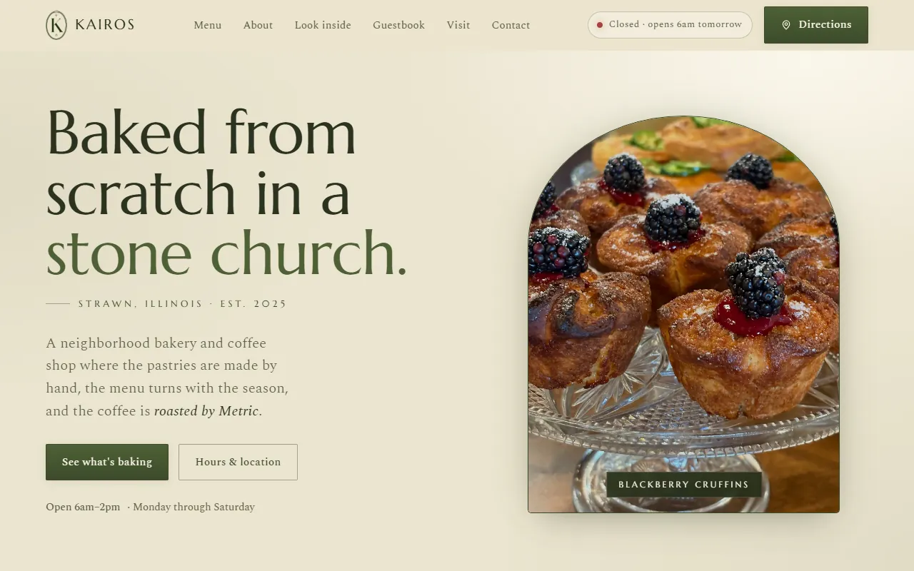 Kairos Bakehouse website home page