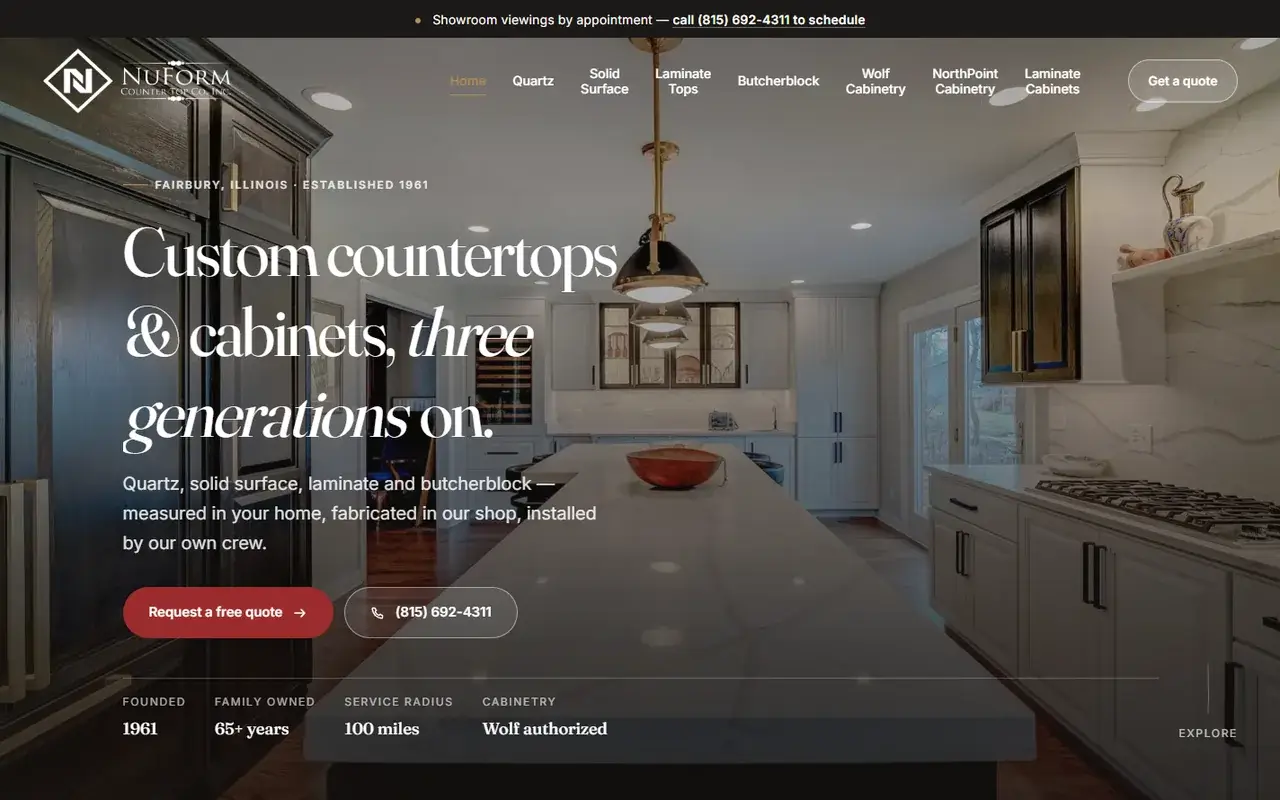 NuForm Counter Top Company website home page