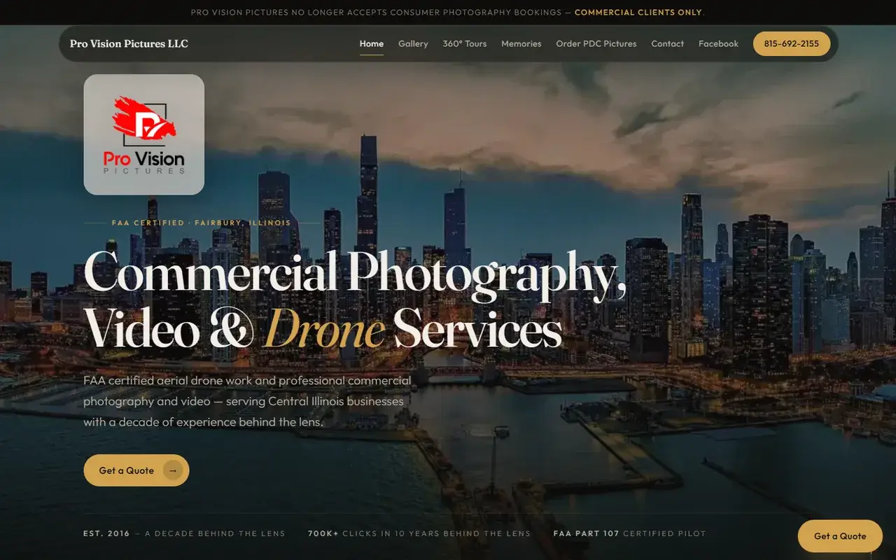 Pro Vision Pictures drone photography website home page