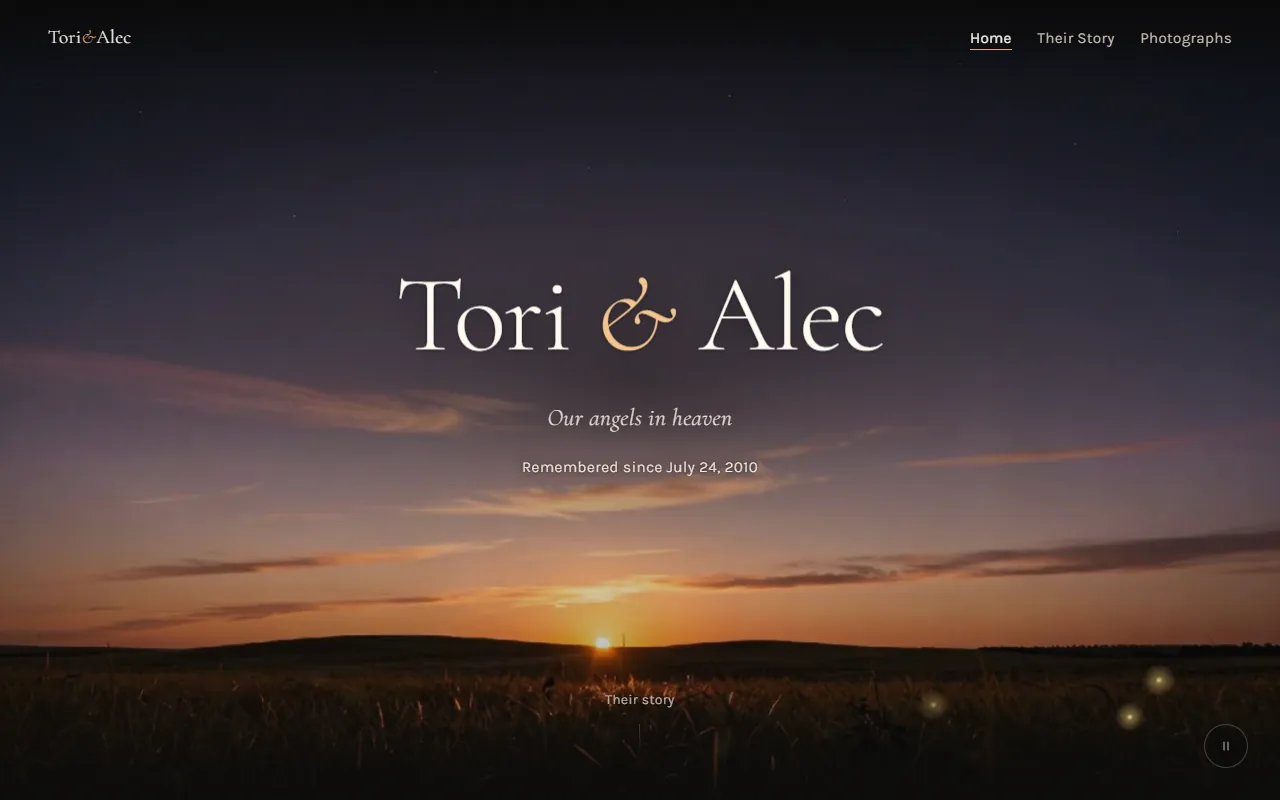Tori and Alec Crutcher memorial website home page